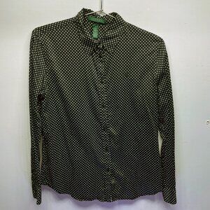 WOMEN'S RALPH LAUREN BUTTON DOWN SHIRT- BLACK POLKA DOT PATTERN - LARGE